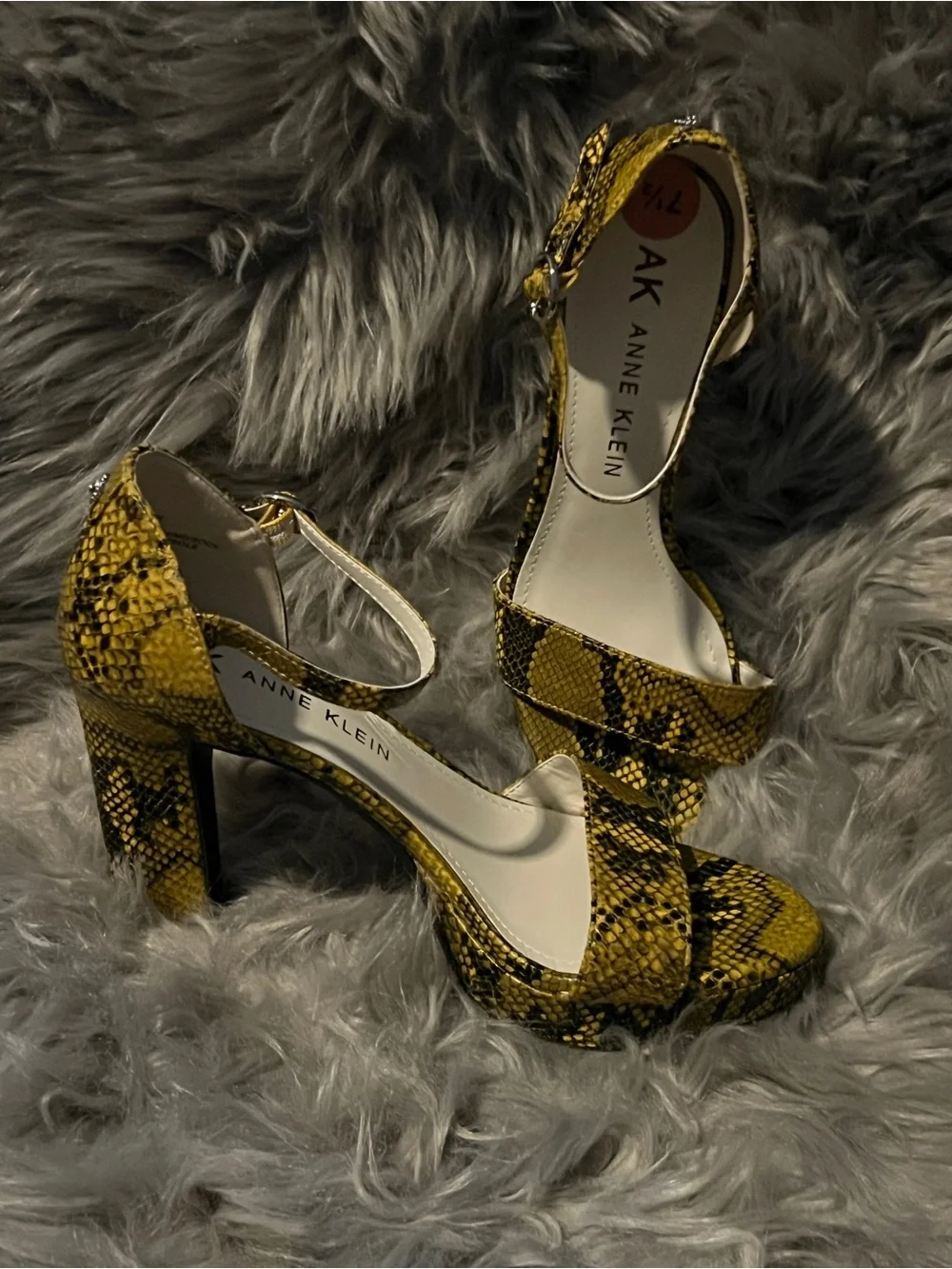 Anne Klein Yellow and Black Snake-Print Platform